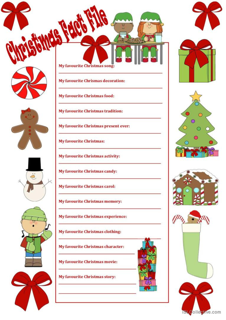 My Christmas Favourites Warmer, F…: English Esl Worksheets Pdf inside My Favourite Christmas Present Worksheet