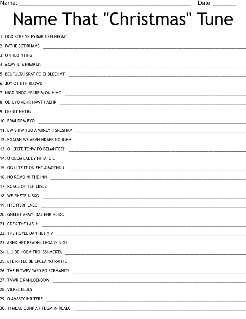 Name That &amp;quot;Christmas&amp;quot; Tune Word Scramble - Wordmint throughout Name That Christmas Tune Worksheet Answers