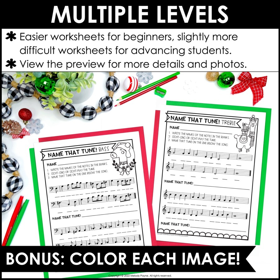 Name That Tune Christmas Music Worksheets In Treble And Bass Clef within Name That Christmas Tune Worksheet