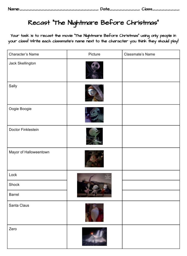 The Nightmare Before Christmas Worksheet