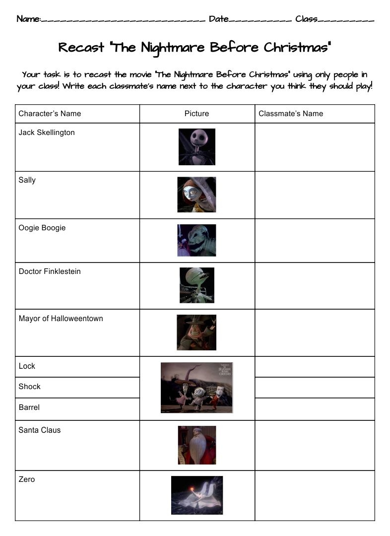 Nightmare Before Christmas Activities - 10 Free Pdf Printables regarding Nightmare Before Christmas Worksheets