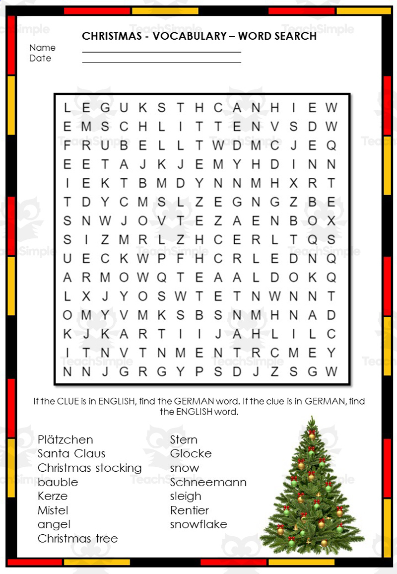 No Prep German Vocabulary Worksheets And Answer Key - Christmas for German Christmas Vocabulary Worksheet