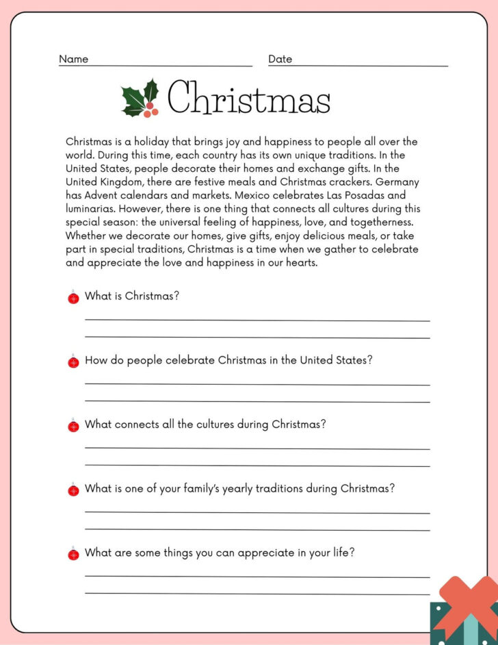 Free Christmas Language Arts Worksheets