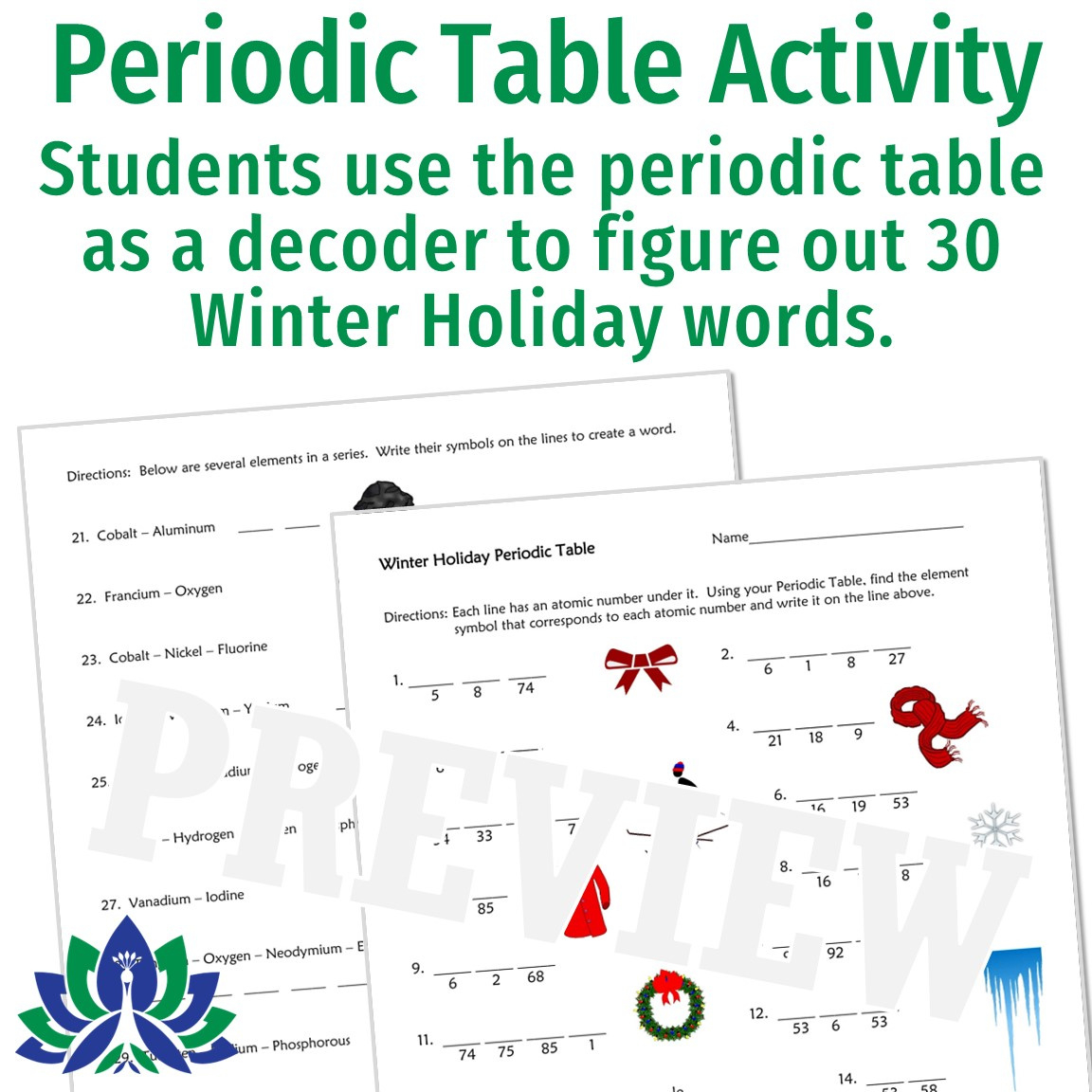 Periodic Table Holiday Christmas Science Worksheet - Flying Colors for Science Christmas Worksheet