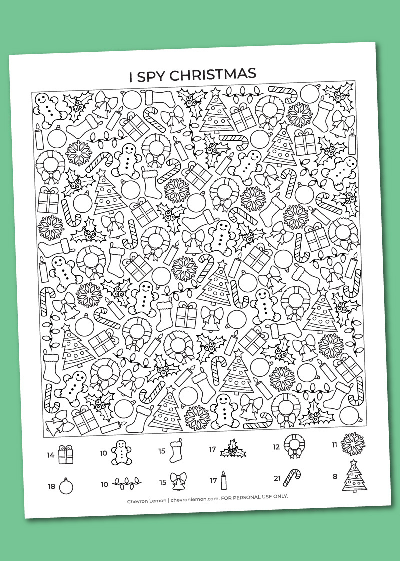 Printable I Spy Christmas - Chevron Lemon in I Spy Christmas Worksheet