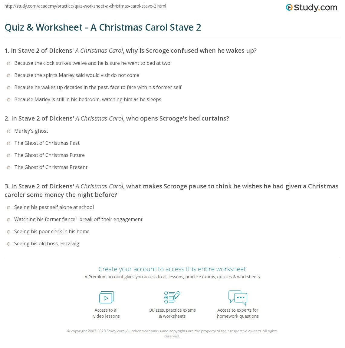 Quiz &amp;amp; Worksheet - A Christmas Carol Stave 2 | Study with regard to Reading Skills and Strategies Worksheet a Christmas Carol Answers