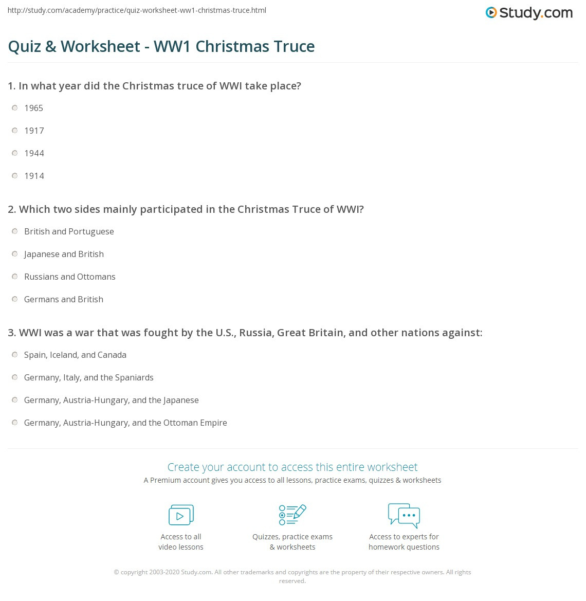 Quiz &amp;amp; Worksheet - Ww1 Christmas Truce | Study with regard to World War 1 Christmas Truce Worksheet Answers