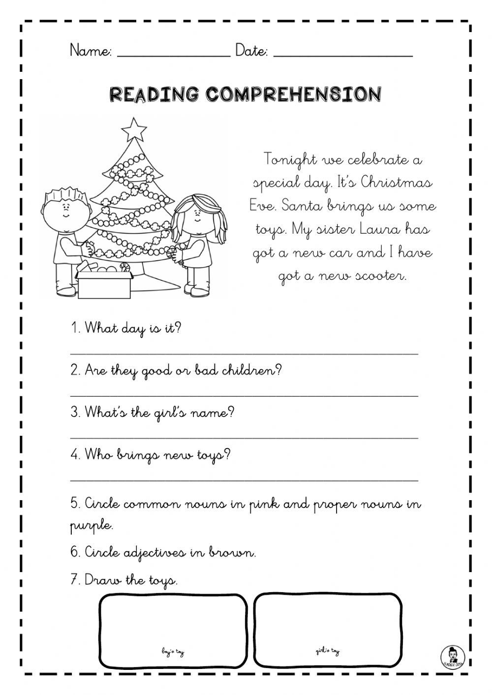 Reading Comprehension Christmas Worksheet intended for Free Christmas Reading Comprehension Worksheets For 2Nd Grade