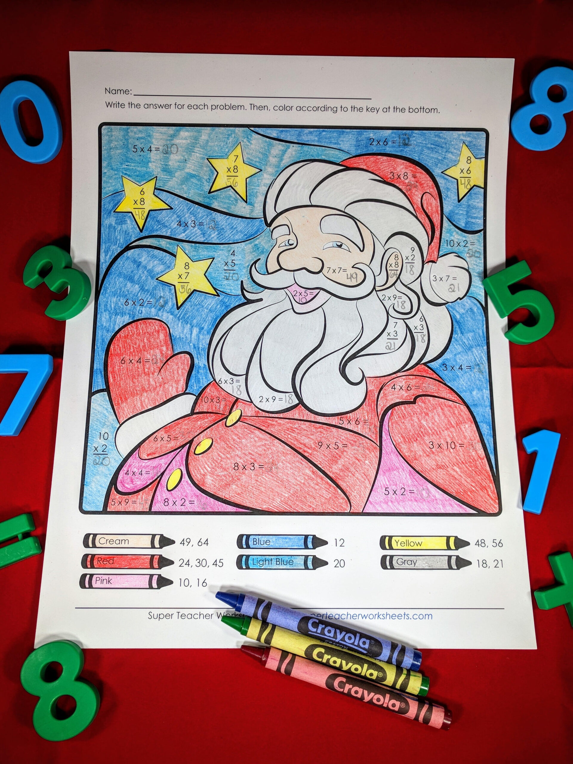 Santa Multiplication Activity regarding Super Teacher Worksheets Merry Christmas Word Search Answers