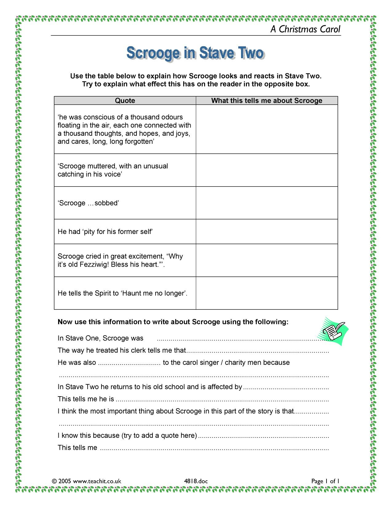 Scrooge In Stave 2 | A Christmas Carol |Teachit throughout Reading Skills And Strategies Worksheet A Christmas Carol Answers