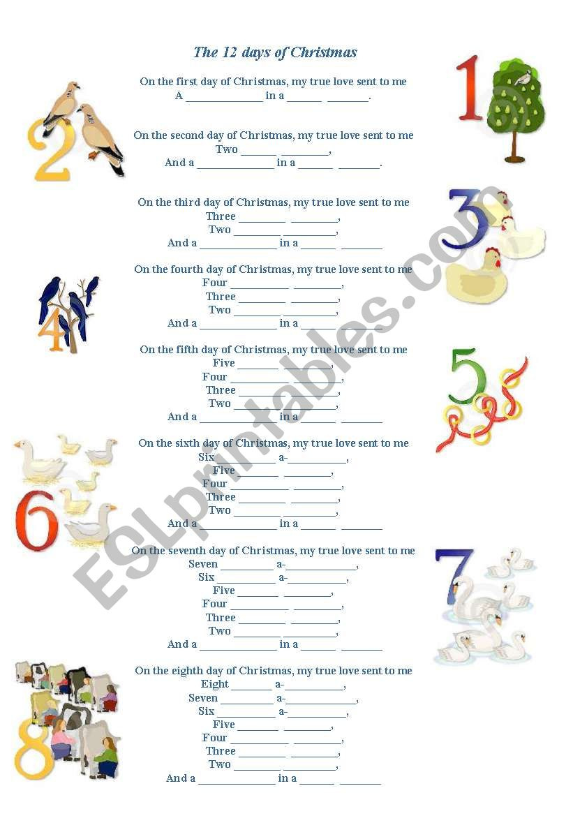 Song The Twelve Days Of Christmas - Esl Worksheetnickhk regarding The Twelve Days Of Christmas Worksheet