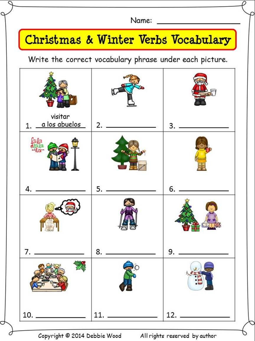 Spanish Christmas Activities | Spanish Nouns And Verbs for Spanish Christmas Vocabulary Worksheets