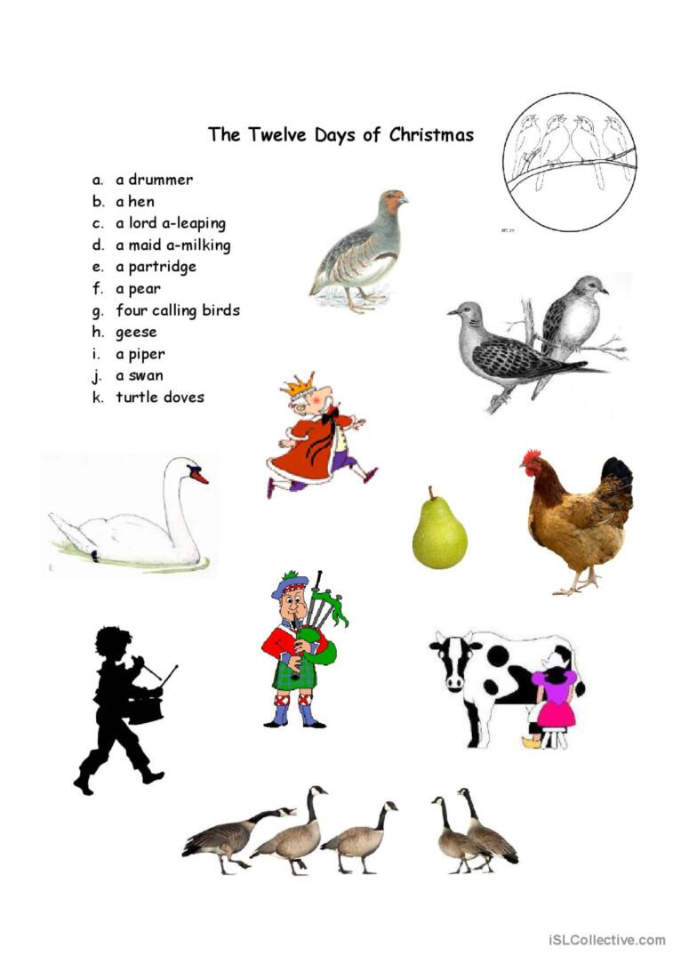 The 12 Days Of Xmas: English Esl Worksheets Pdf &amp;amp; Doc for The 12 Days of Christmas Worksheet