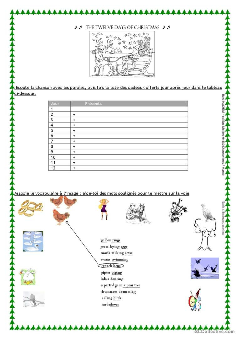 The Twelve Days Of Christma…: English Esl Worksheets Pdf &amp;amp; Doc intended for The Twelve Days of Christmas Worksheet