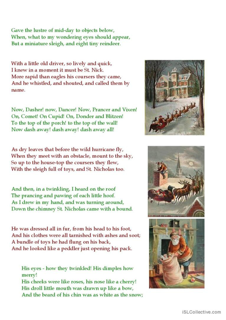 Twas The Night Before Christmas: English Esl Worksheets Pdf &amp;amp; Doc throughout Twas the Night Before Christmas Worksheet