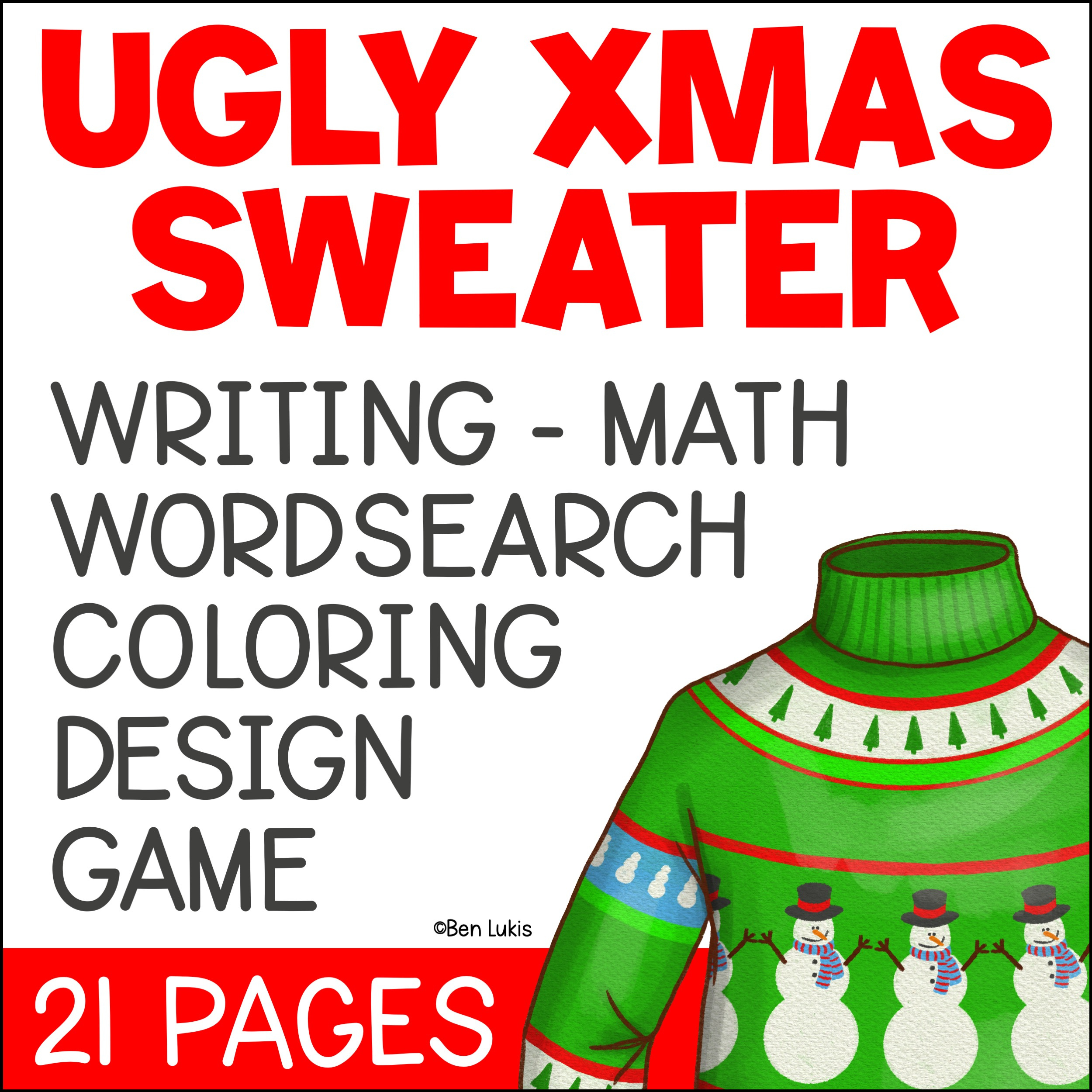 Ugly Christmas Sweater Design, Writing, Maths, Word Search &amp;amp; Colouring Activities - Australian Teachers Marketplace intended for Ugly Christmas Sweater Math Worksheet