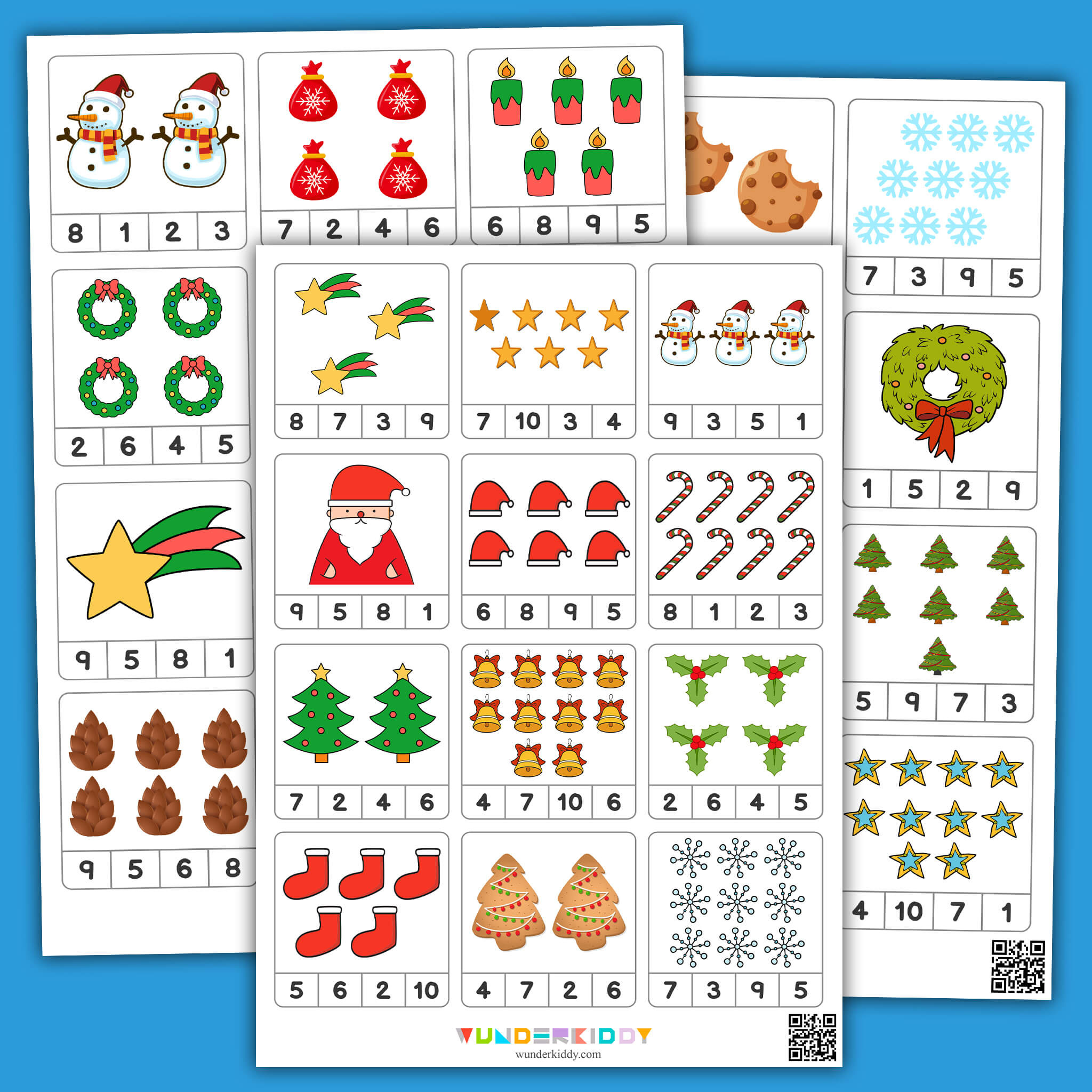 Weihnachtliche Karten Zum Zählen Bis 10 Zum Ausdrucken Für Kinder pertaining to Counting Christmas Worksheets