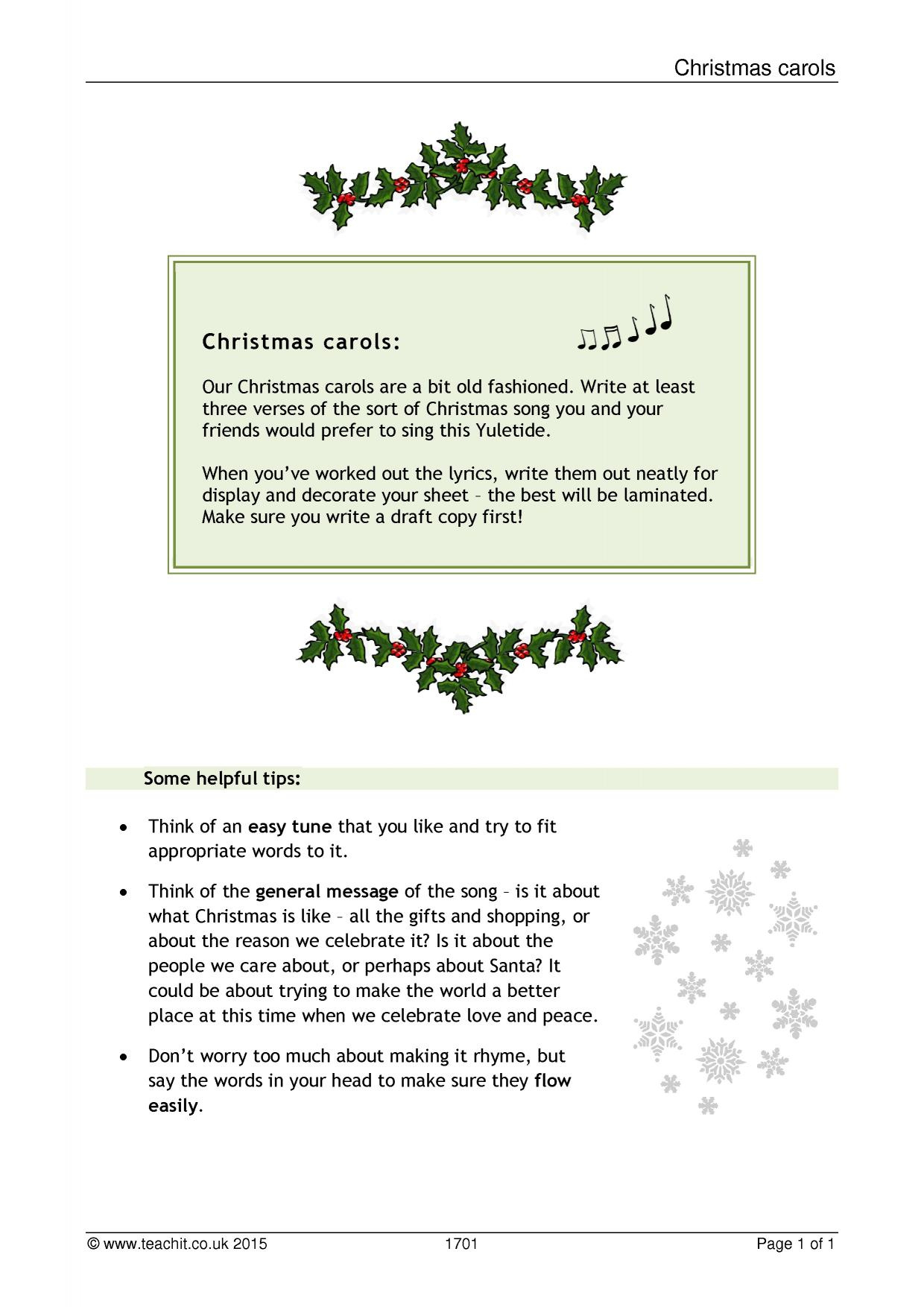 Writing A Christmas Carol|Ks3 English|Teachit intended for First Letter Of Christmas Carols Worksheet