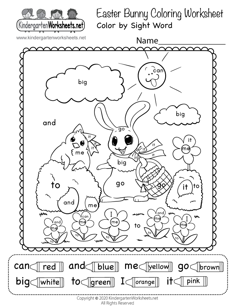 Easter Bunny Colorsight Word Worksheet - Free Printable for Printable Worksheets For Easter