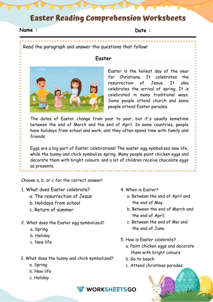 Esl Easter Reading Comprehension Worksheets