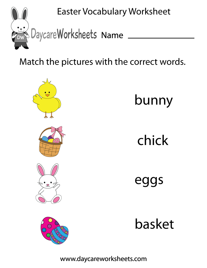 Free Preschool Easter Vocabulary Worksheet throughout Easter Pre K Worksheets