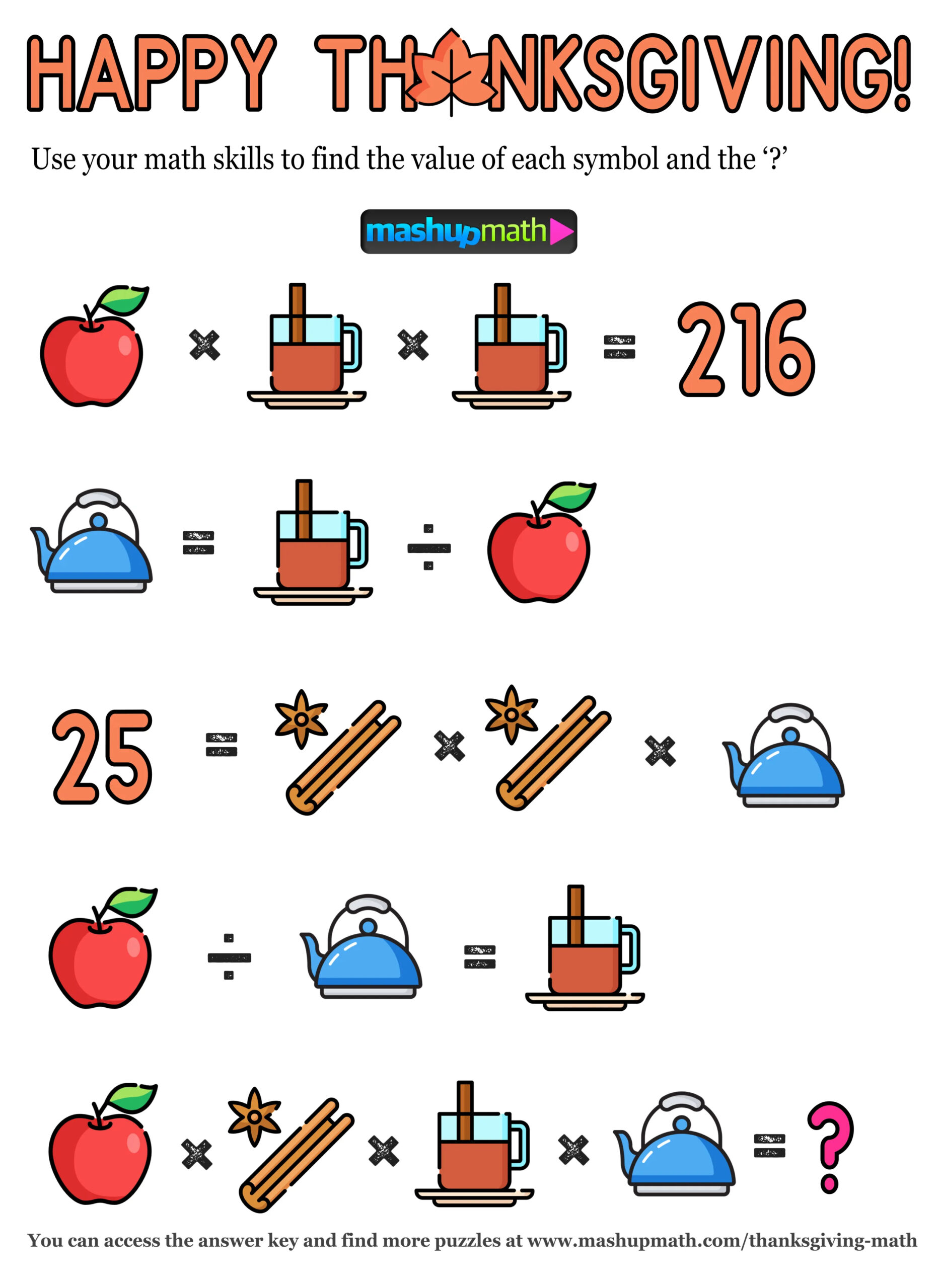 12 Thanksgiving Math Activities For Grades 1-8 — Mashup Math regarding Fun Thanksgiving Math Worksheets