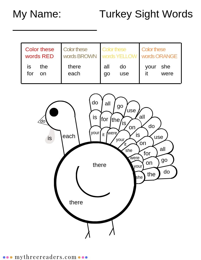 15 Must-Try Printable Fall Sight Word Activities With Turkeys inside Thanksgiving Sight Word Worksheets