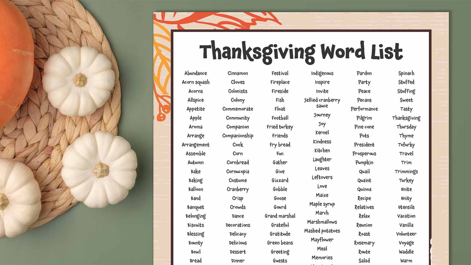 180+ Thanksgiving Words List (Free Printable!) with regard to Thanksgiving Words Worksheet
