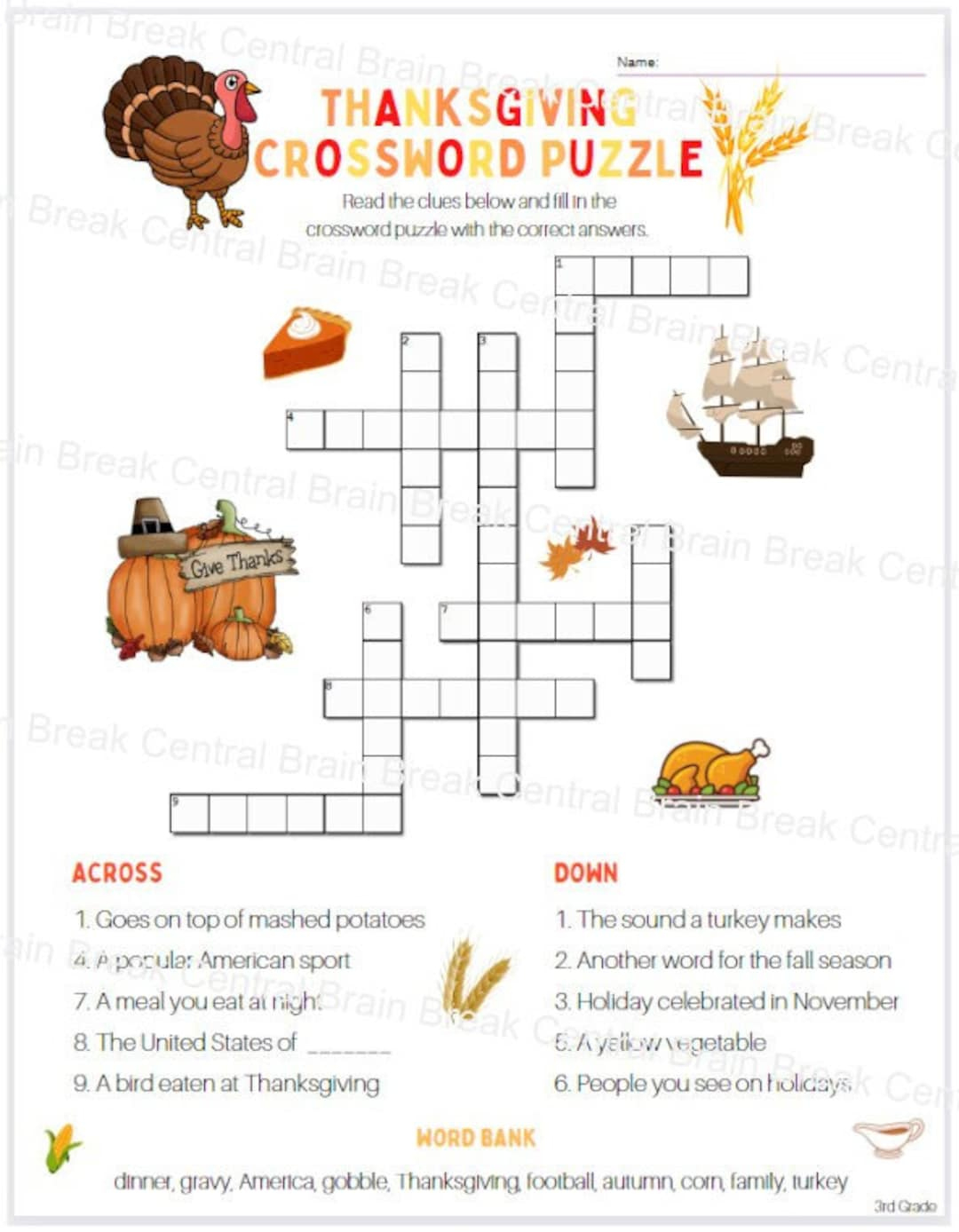 3rd grade thanksgiving crossword puzzle with word bank and answer within thanksgiving worksheets grade 3 3Rd Grade Thanksgiving Crossword Puzzle With Word Bank And Answer within Thanksgiving Worksheets Grade 3