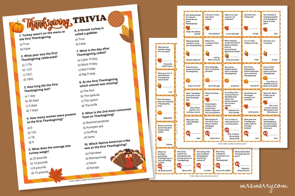 60 Thanksgiving Trivia Questions And Answers Printable | Mrs. Merry regarding Thanksgiving Challenge Worksheet Answers