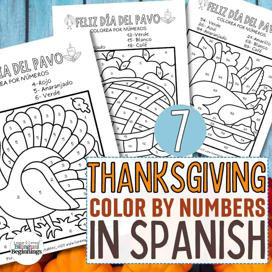 7 Colornumber Thanksgiving Coloring Pages In Spanish for Free Spanish Thanksgiving Worksheets