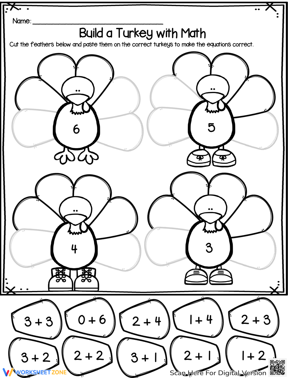 Addition: Thanksgiving Turkey Math Worksheet Worksheet with Thanksgiving Math Addition Worksheets