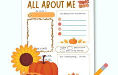 All About Me - Thanksgiving Printable Worksheet regarding Thanksgiving Elementary Worksheets