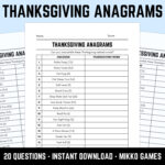 Buy Printable Thanksgiving Anagrams Quiz With Answers: Fun Word In Thanksgiving Anagrams Worksheet Answers