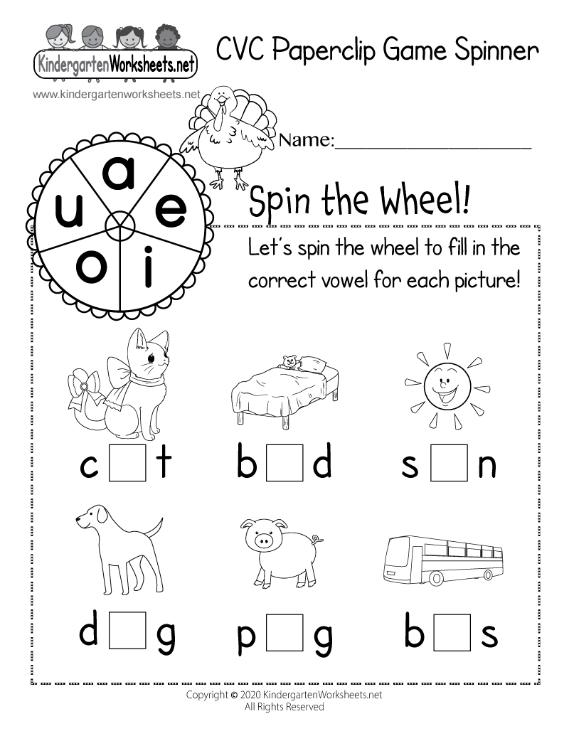 Cvc Paperclip Game Spinner Worksheet - Free Printable, Digital, &amp;amp; Pdf intended for Thanksgiving Cvc Worksheets