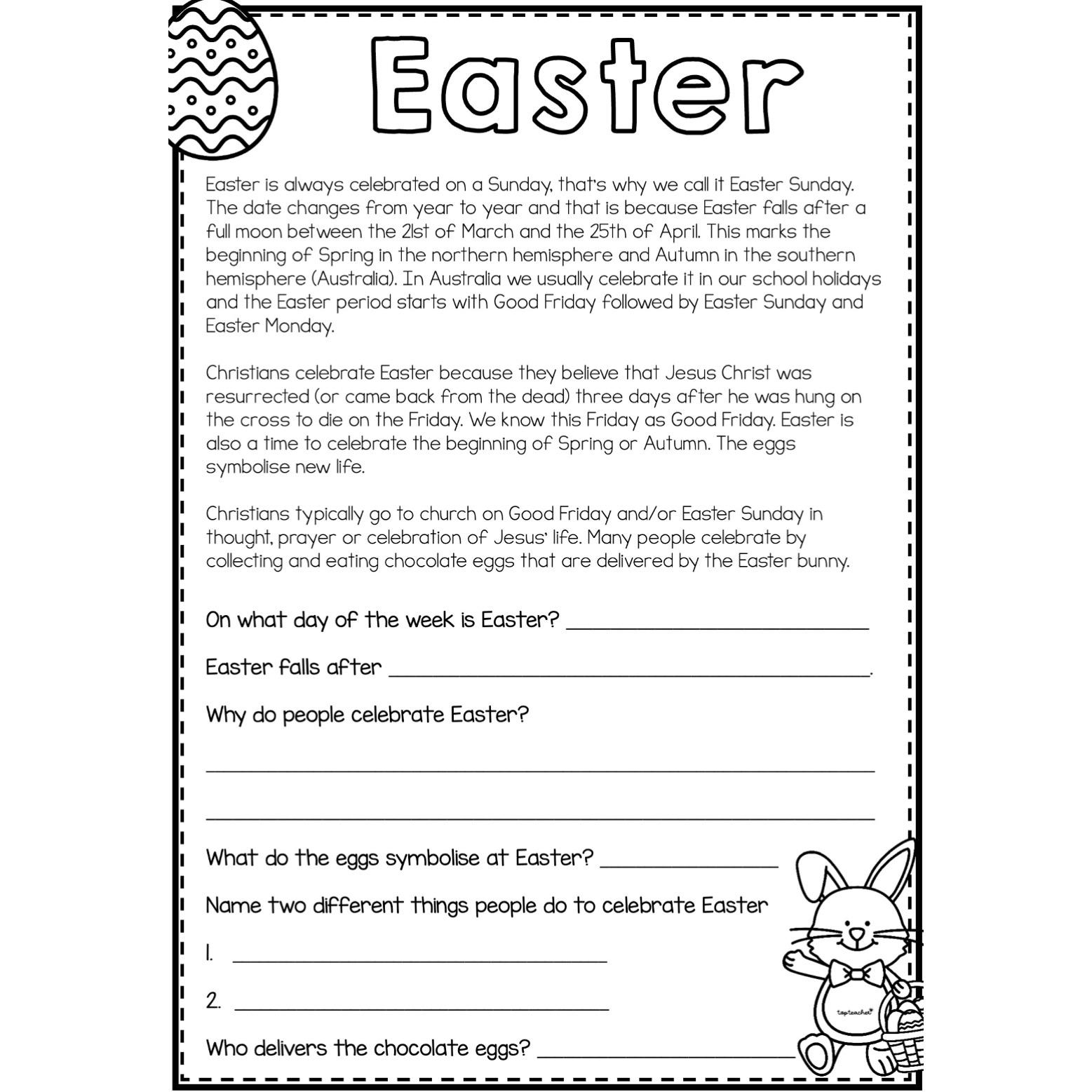 Easter Comprehension Worksheet - Top Teacher with regard to Easter Reading Comprehension Worksheets Free