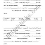 English Worksheets: Thanksgiving Cloze In Thanksgiving Cloze Worksheets