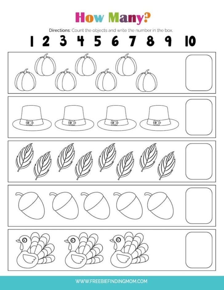 Thanksgiving Math Kindergarten Worksheets