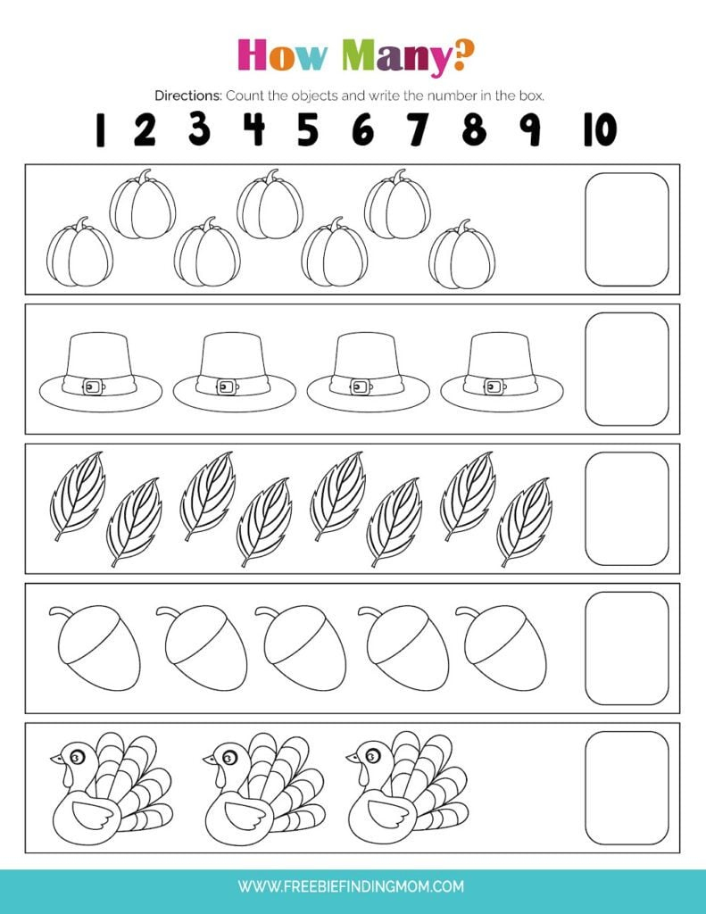 Free Preschool Printable Worksheets: Thanksgiving Math with regard to Thanksgiving Math Worksheets Kindergarten Free