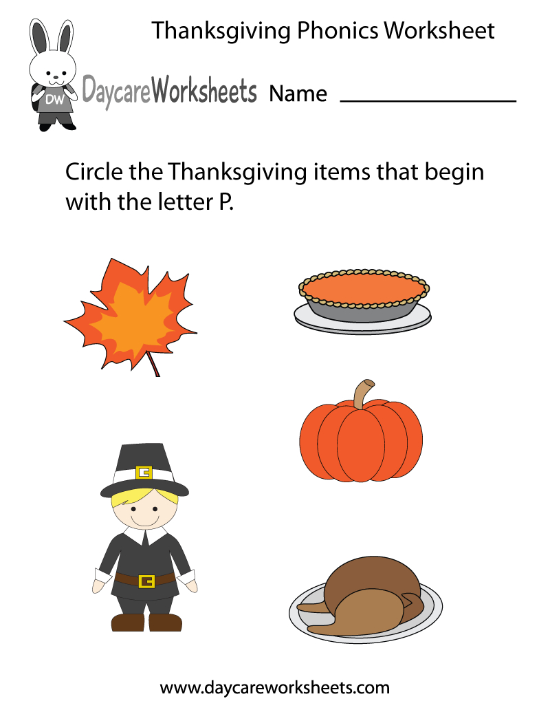 Free Preschool Thanksgiving Phonics Worksheet inside Pre-K Thanksgiving Worksheets