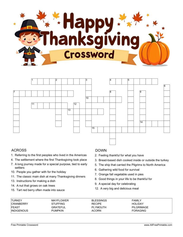 Super Teacher Worksheets Thanksgiving Crossword