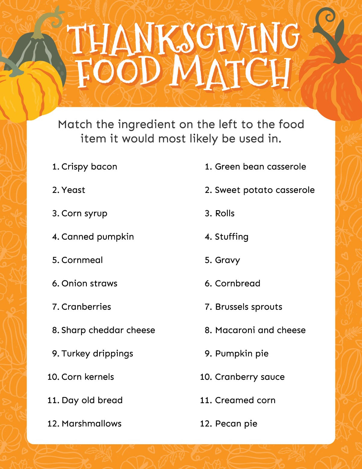 Free Printable Thanksgiving Matching Game - Play Party Plan pertaining to Thanksgiving Games Worksheets