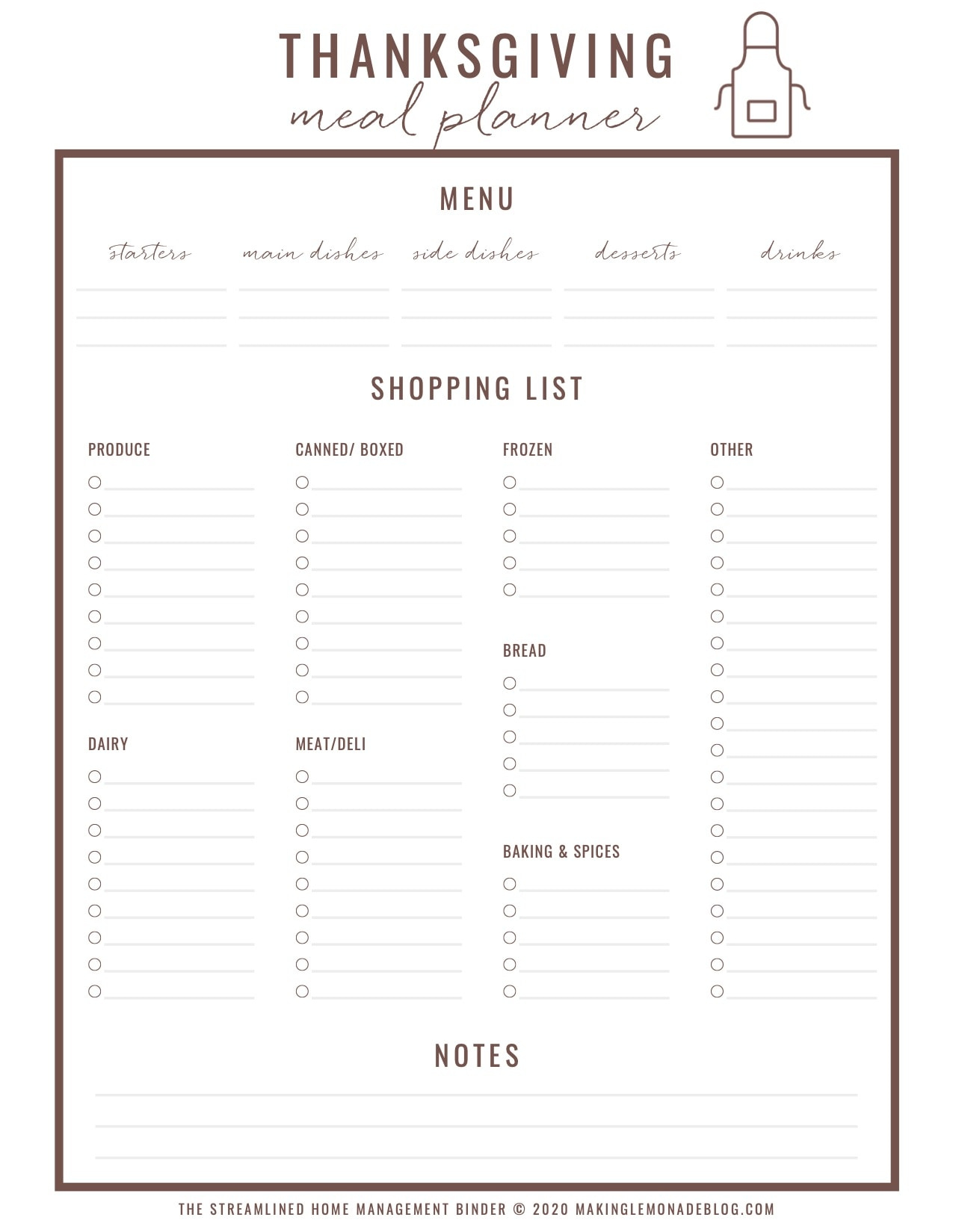 Free Printable Thanksgiving Menu Planner &amp;amp; Checklist - Making Lemonade pertaining to Thanksgiving Menu Worksheet