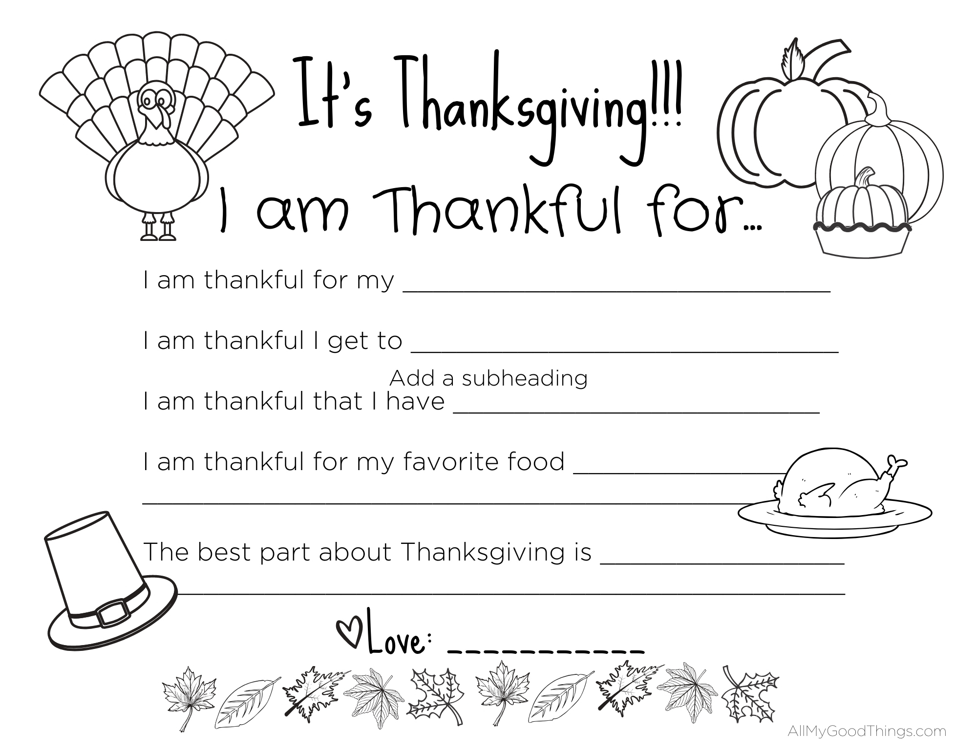 Free Printable Thanksgiving Placemats For The Kids - All My Good in Thankful Thanksgiving Worksheet