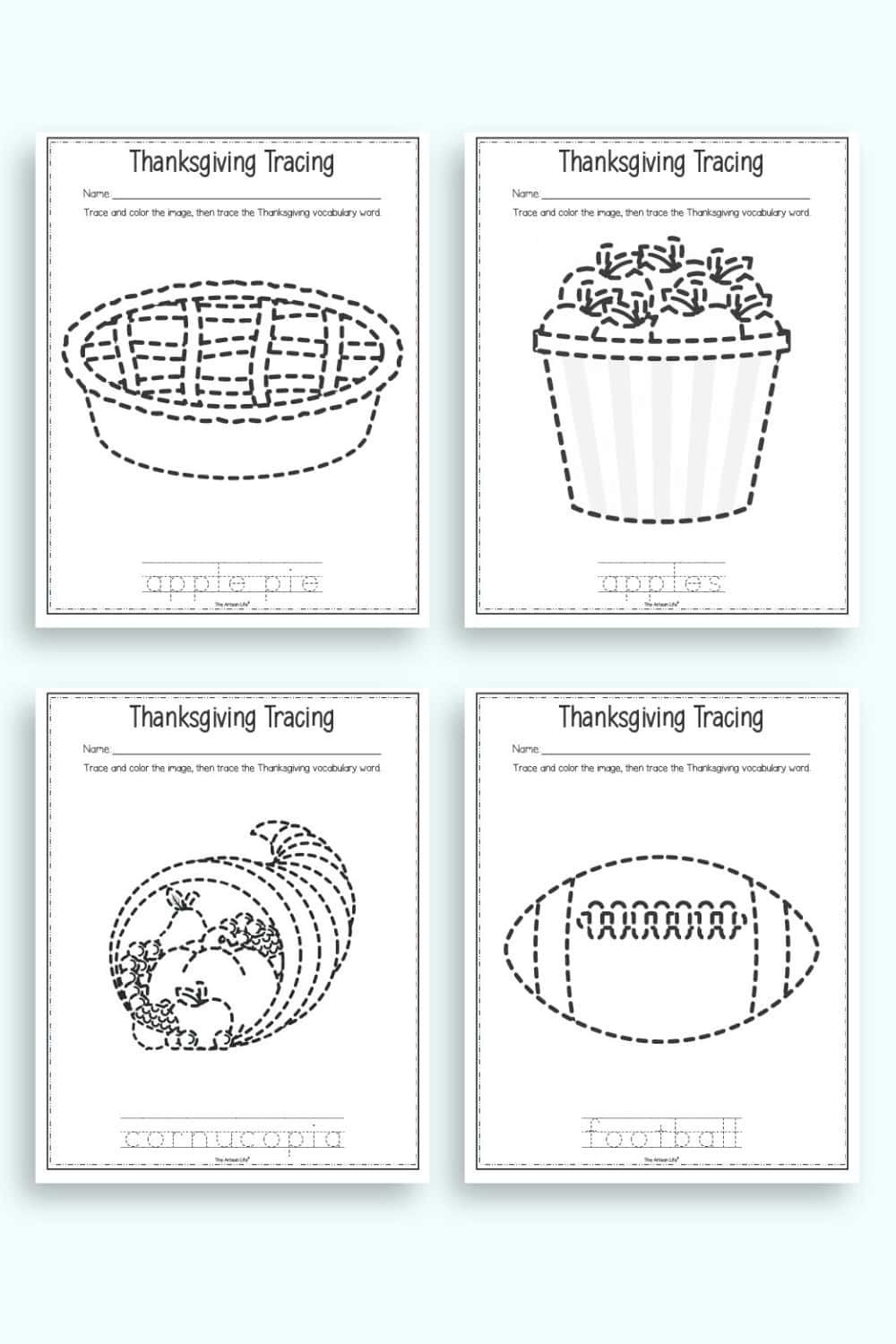 Free Printable Thanksgiving Tracing Worksheets - The Artisan Life intended for Tracing Thanksgiving Worksheets