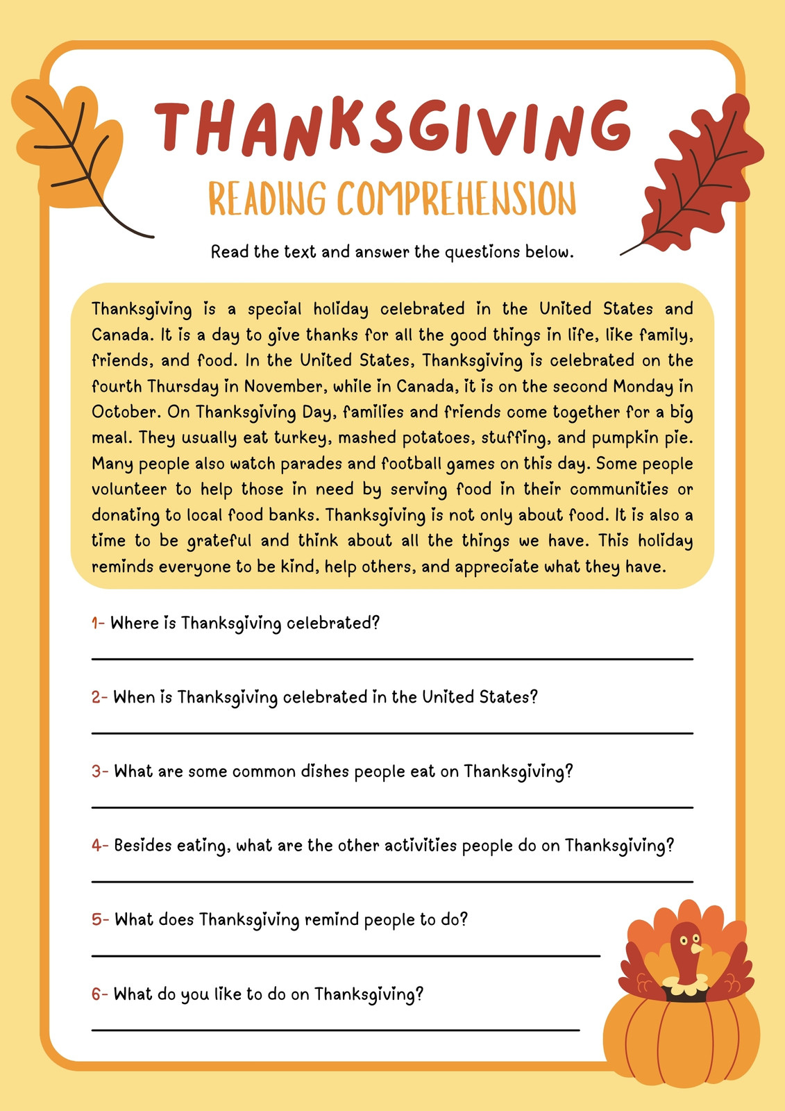 Free Printable Thanksgiving Worksheet Templates | Canva pertaining to Thanksgiving Day Worksheet
