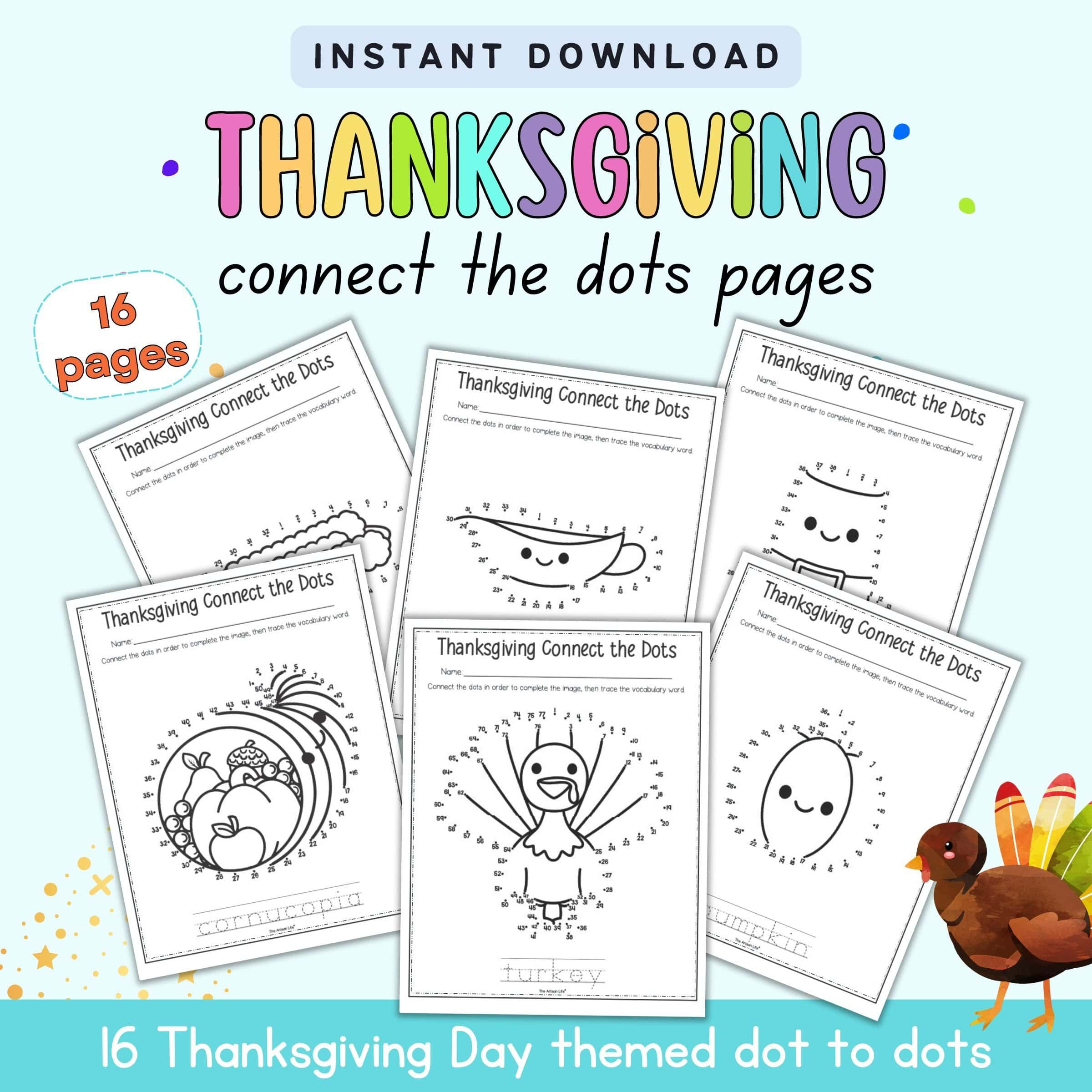 Free Thanksgiving Connect The Dots Printables - The Artisan Life inside Thanksgiving Connect the Dots Worksheets
