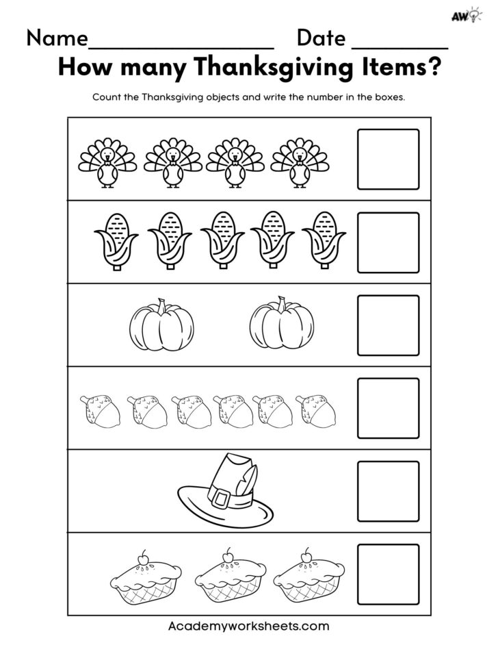 Thanksgiving Worksheets For Kindergarten Math