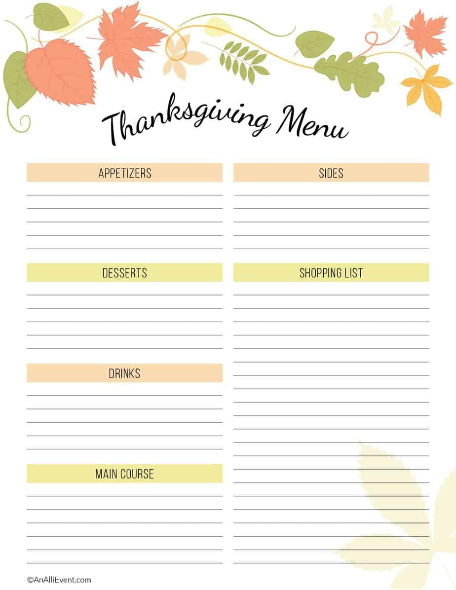 Free Thanksgiving Planner Printable - An Alli Event with Thanksgiving Meal Planning Worksheet