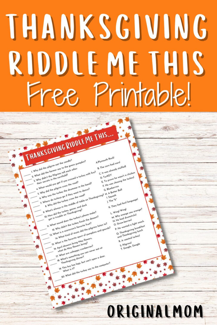 Thanksgiving Riddle Worksheet